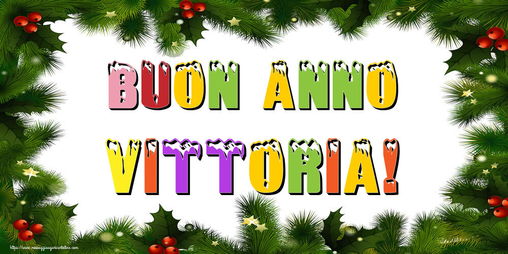 Cartoline di Buon Anno - Albero Di Natale & Palle Di Natale | Buon Anno Vittoria!