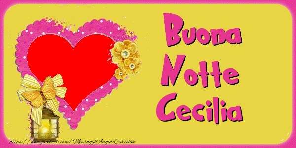 Cartoline di buonanotte - Cuore & Fiori & 1 Foto & Cornice Foto | Buona Notte Cecilia