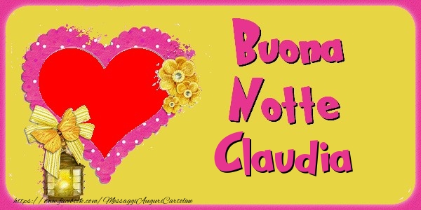 Cartoline di buonanotte - Cuore & Fiori & 1 Foto & Cornice Foto | Buona Notte Claudia