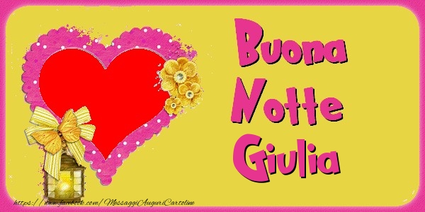 Cartoline di buonanotte - Cuore & Fiori & 1 Foto & Cornice Foto | Buona Notte Giulia