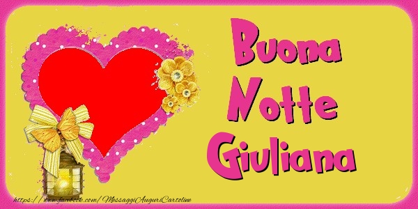 Cartoline di buonanotte - Cuore & Fiori & 1 Foto & Cornice Foto | Buona Notte Giuliana