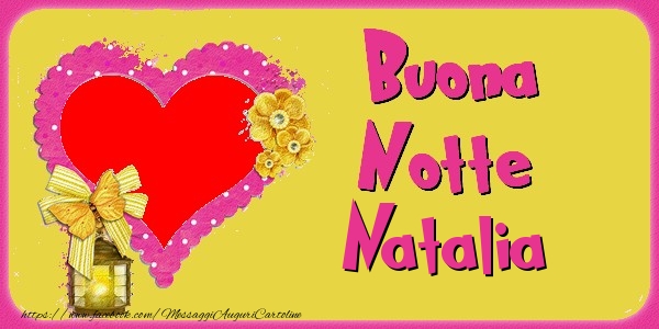 Cartoline di buonanotte - Cuore & Fiori & 1 Foto & Cornice Foto | Buona Notte Natalia