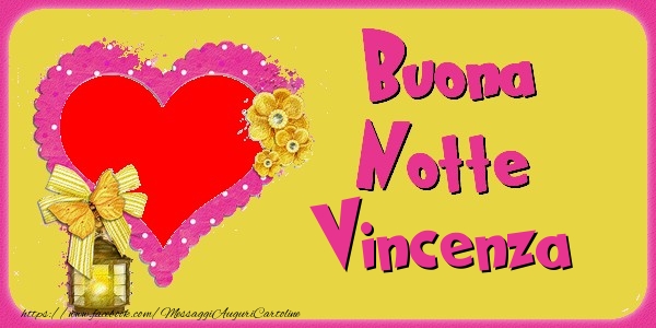 Cartoline di buonanotte - Cuore & Fiori & 1 Foto & Cornice Foto | Buona Notte Vincenza