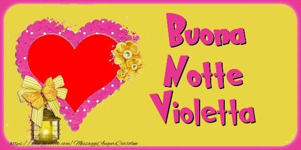 Cartoline di buonanotte - Cuore & Fiori & 1 Foto & Cornice Foto | Buona Notte Violetta