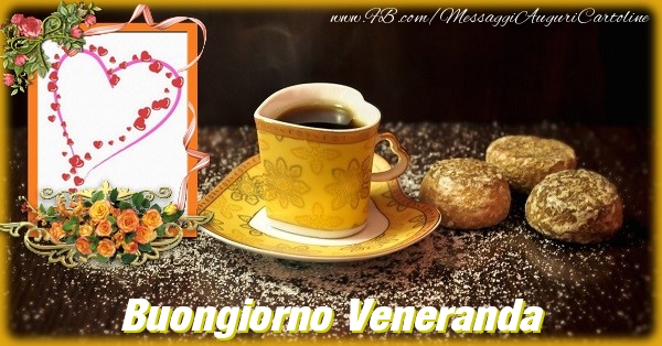 Cartoline di buongiorno - Caffè & Fiori & 1 Foto & Cornice Foto | Buongiorno Veneranda