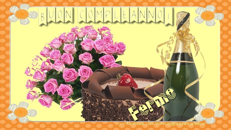 Cartoline di compleanno - Champagne & Mazzo Di Fiori & Rose | Buon compleanno Fermo