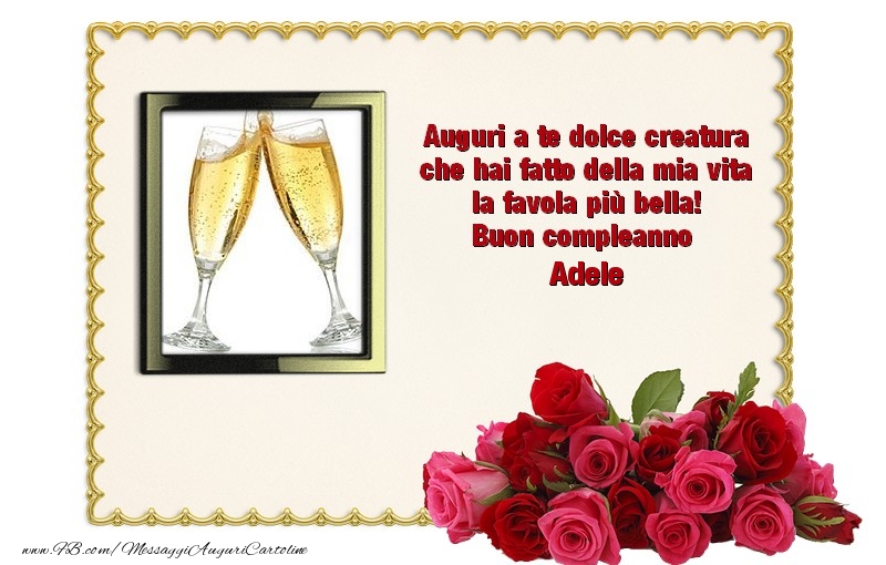 Cartoline di compleanno - Mazzo Di Fiori & Rose & 1 Foto & Cornice Foto | Buon Compleanno Adele