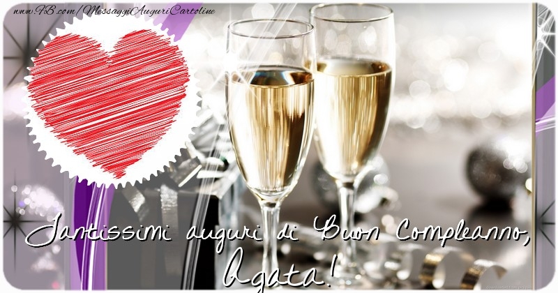 Cartoline di compleanno - Champagne & Regalo & 1 Foto & Cornice Foto | Tantissimi auguri di Buon Compleanno, Agata