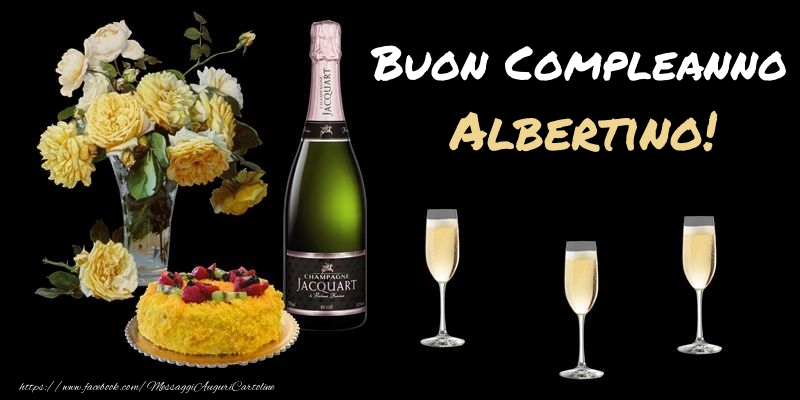 Cartoline di compleanno -  Fiori e torta per te Albertino! Buon Compleanno!