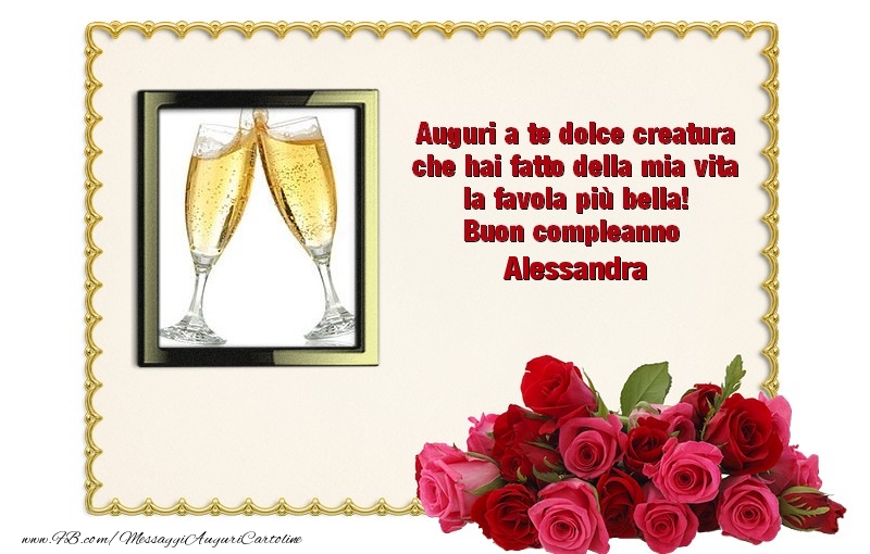 Cartoline di compleanno - Mazzo Di Fiori & Rose & 1 Foto & Cornice Foto | Buon Compleanno Alessandra