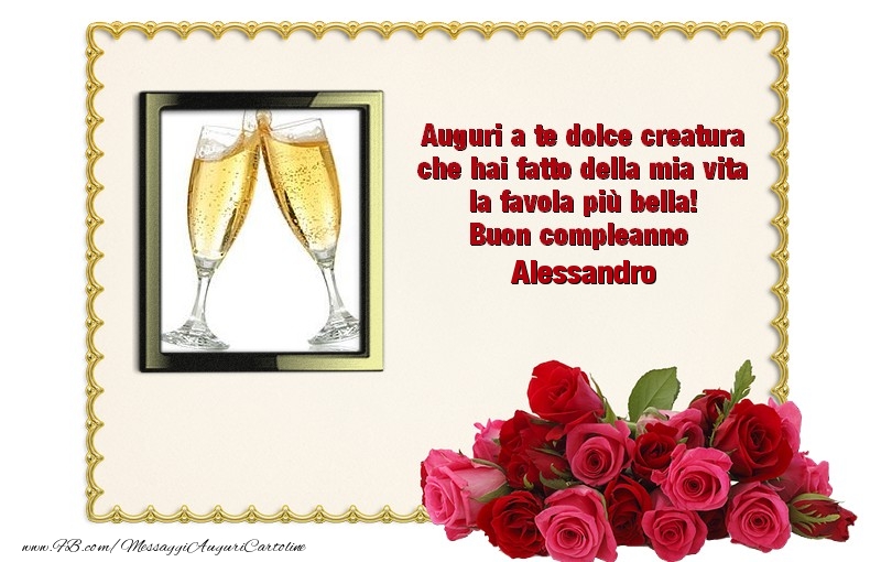 Cartoline di compleanno - Mazzo Di Fiori & Rose & 1 Foto & Cornice Foto | Buon Compleanno Alessandro