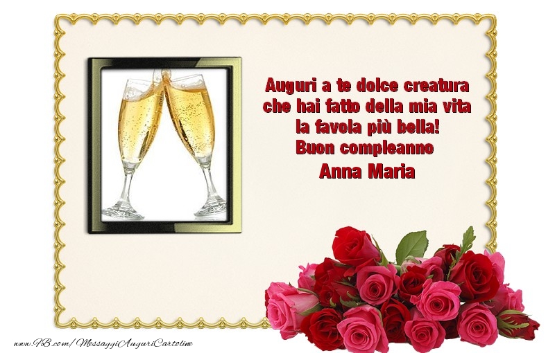 Cartoline di compleanno - Mazzo Di Fiori & Rose & 1 Foto & Cornice Foto | Buon Compleanno Anna Maria