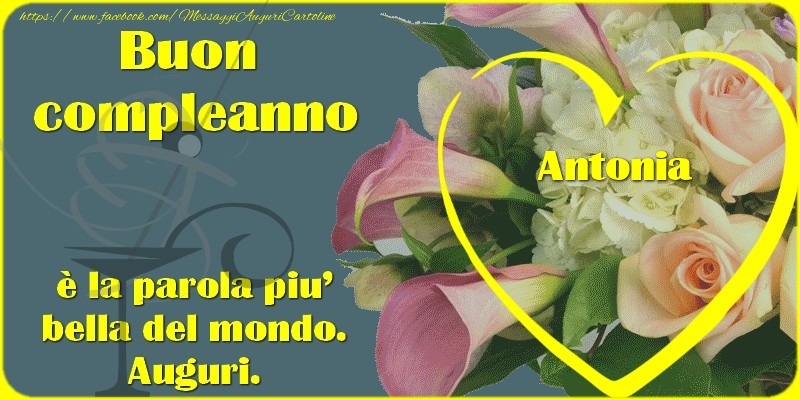 Cartoline di compleanno - Cuore & Rose | Buon compleanno, Antonia, è la parola piu' bella del mondo. Auguri.