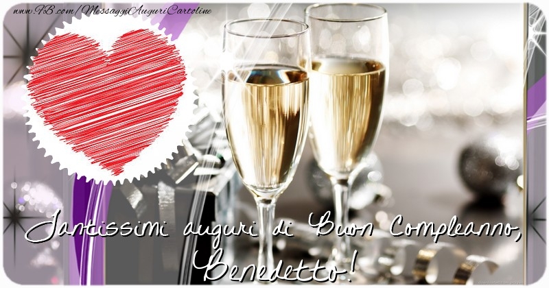  Cartoline di compleanno - Champagne & Regalo & 1 Foto & Cornice Foto | Tantissimi auguri di Buon Compleanno, Benedetto