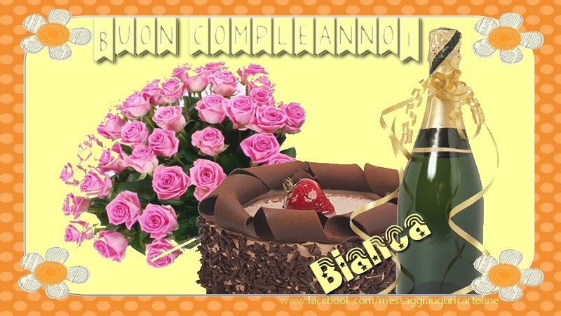 Cartoline di compleanno - Champagne & Mazzo Di Fiori & Rose | Buon compleanno Bianca