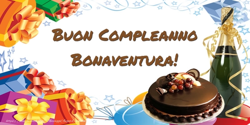 Cartoline di compleanno - Champagne & Regalo & Torta | Buon Compleanno Bonaventura!