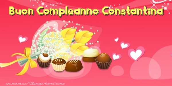 Cartoline di compleanno - Cuore & Fiori & Mazzo Di Fiori | Buon Compleanno Constantina