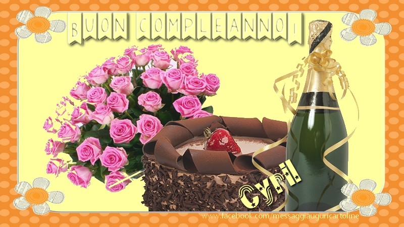 Cartoline di compleanno - Champagne & Mazzo Di Fiori & Rose | Buon compleanno Cyril