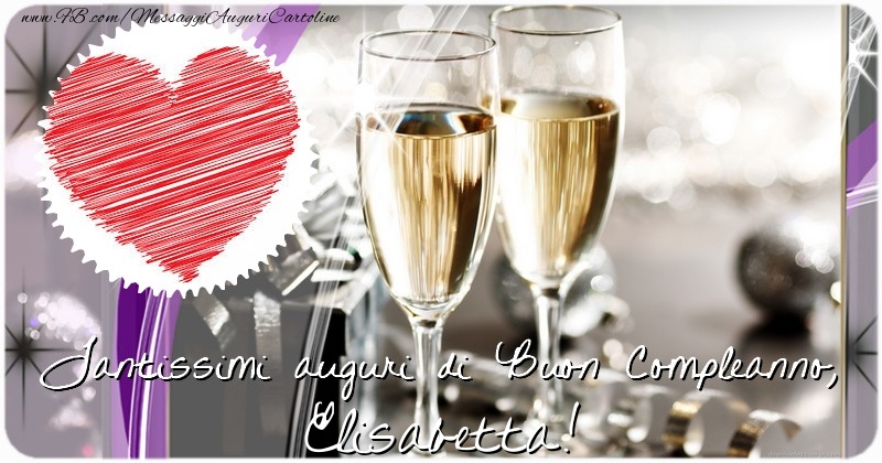 Cartoline di compleanno - Champagne & Regalo & 1 Foto & Cornice Foto | Tantissimi auguri di Buon Compleanno, Elisabetta