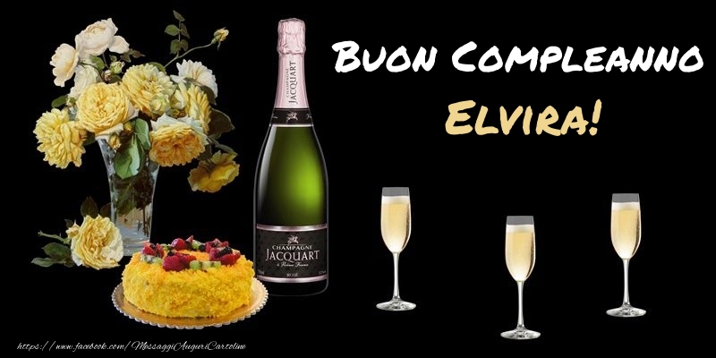 Cartoline di compleanno -  Fiori e torta per te Elvira! Buon Compleanno!