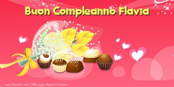 Cartoline di compleanno - Cuore & Fiori & Mazzo Di Fiori | Buon Compleanno Flavia