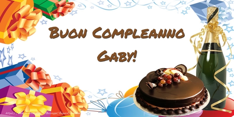 Cartoline di compleanno - Champagne & Regalo & Torta | Buon Compleanno Gaby!