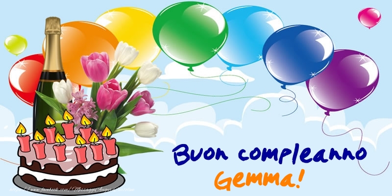 Cartoline di compleanno - Champagne & Palloncini & Torta | Buon Compleanno Gemma!