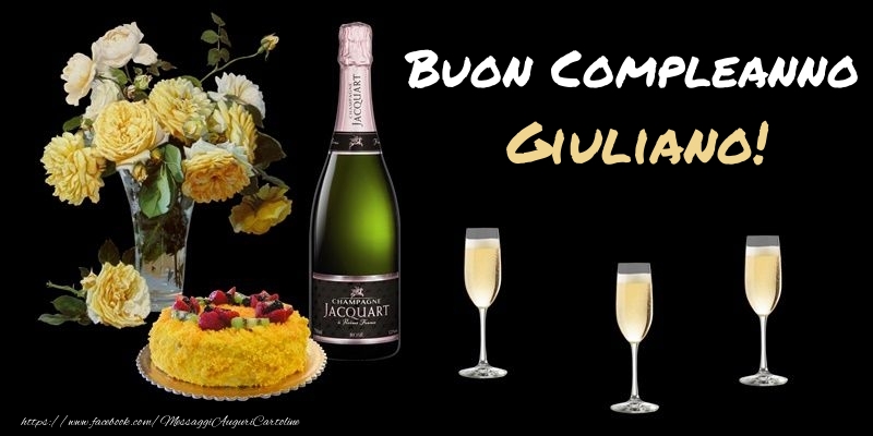 Cartoline di compleanno -  Fiori e torta per te Giuliano! Buon Compleanno!