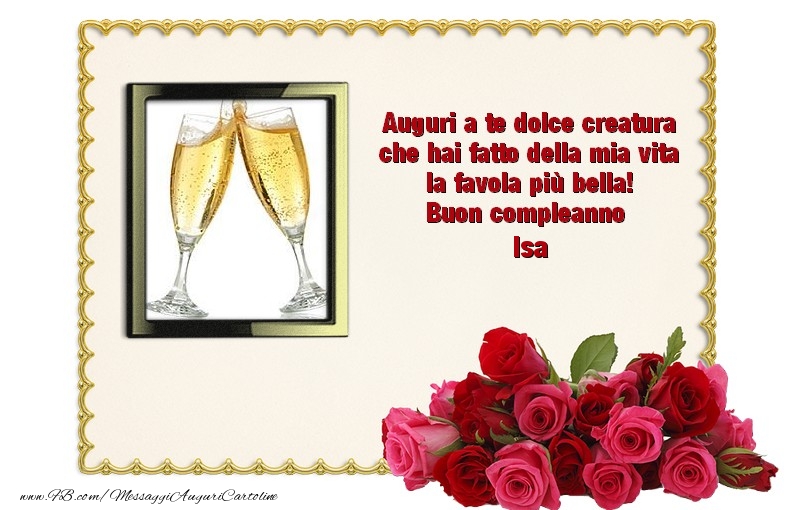 Cartoline di compleanno - Mazzo Di Fiori & Rose & 1 Foto & Cornice Foto | Buon Compleanno Isa