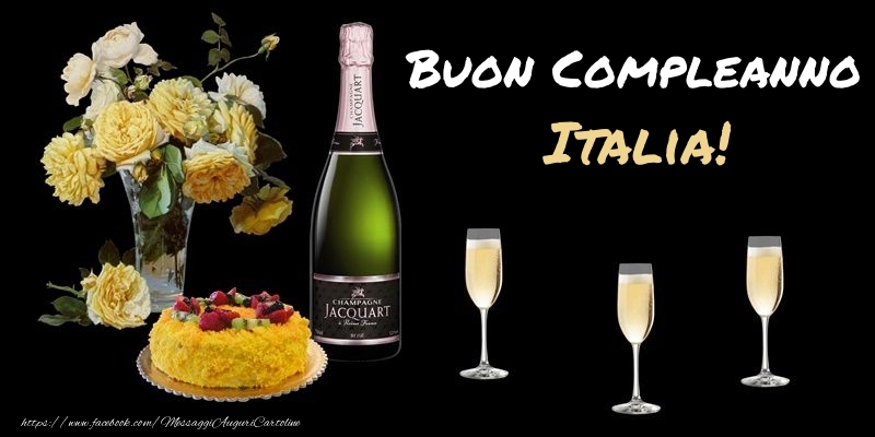 Cartoline di compleanno -  Fiori e torta per te Italia! Buon Compleanno!