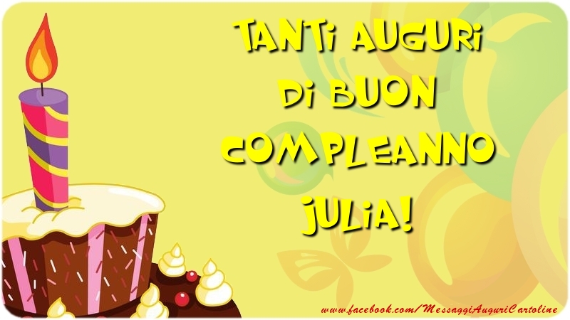 Cartoline di compleanno - Palloncini & Torta | Tanti Auguri di Buon Compleanno Julia