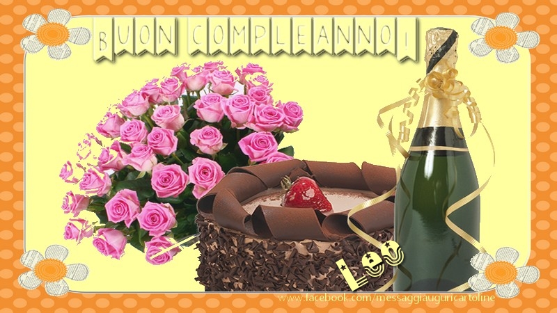 Cartoline di compleanno - Champagne & Mazzo Di Fiori & Rose | Buon compleanno Leo