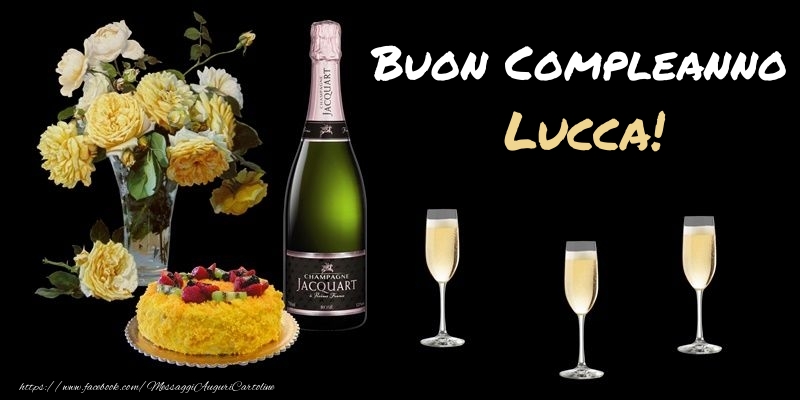 Cartoline di compleanno -  Fiori e torta per te Lucca! Buon Compleanno!
