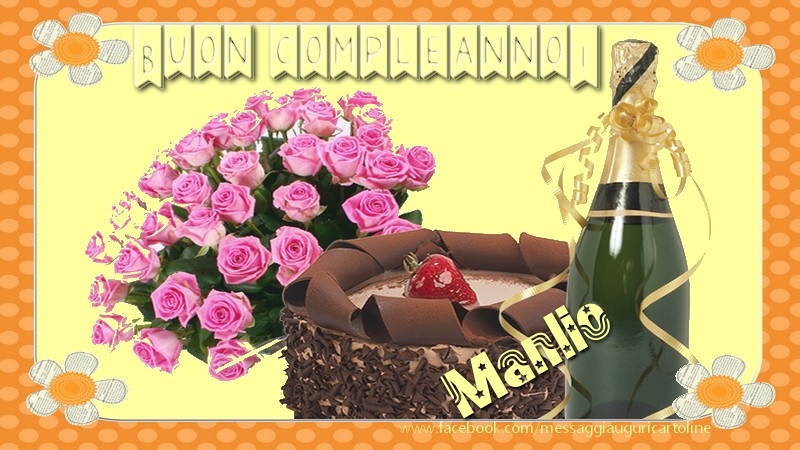 Cartoline di compleanno - Champagne & Mazzo Di Fiori & Rose | Buon compleanno Manlio