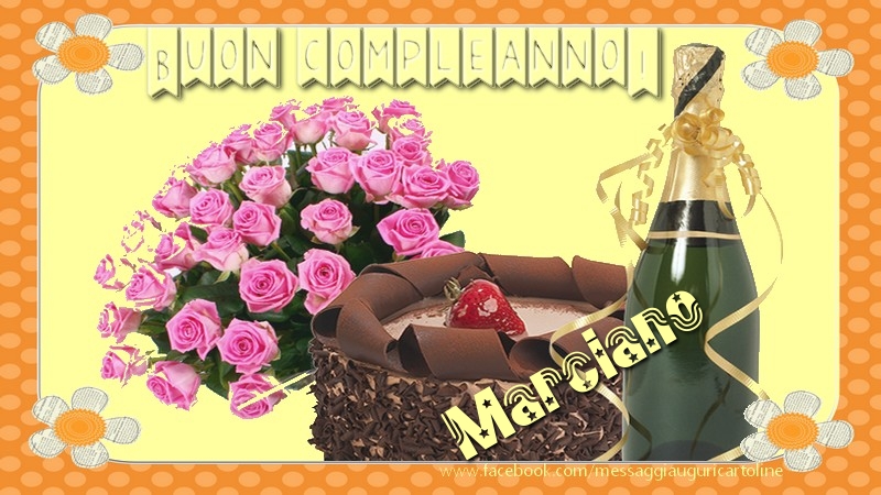 Cartoline di compleanno - Champagne & Mazzo Di Fiori & Rose | Buon compleanno Marciano