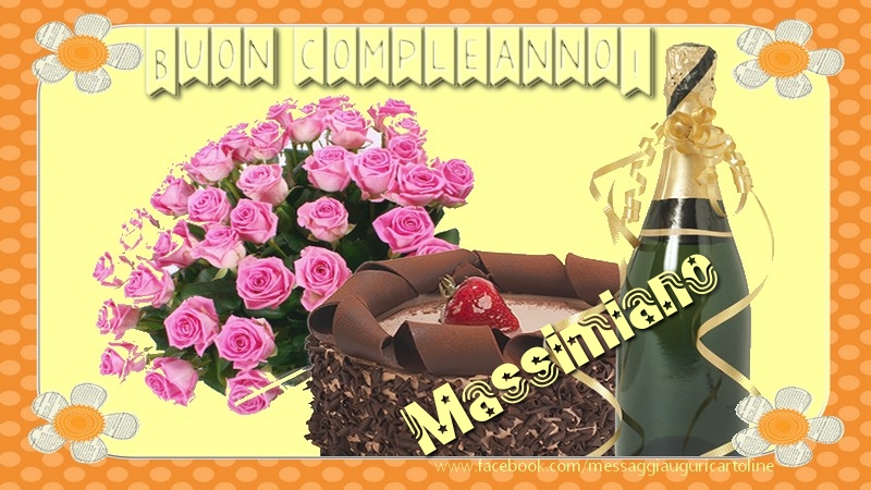 Cartoline di compleanno - Champagne & Mazzo Di Fiori & Rose | Buon compleanno Massimiano