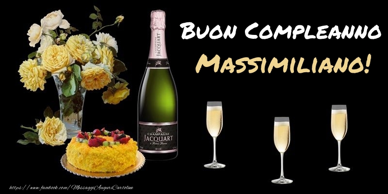 Cartoline di compleanno -  Fiori e torta per te Massimiliano! Buon Compleanno!