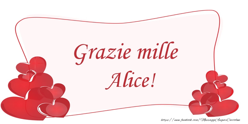 Cartoline di grazie - Cuore | Grazie mille Alice!