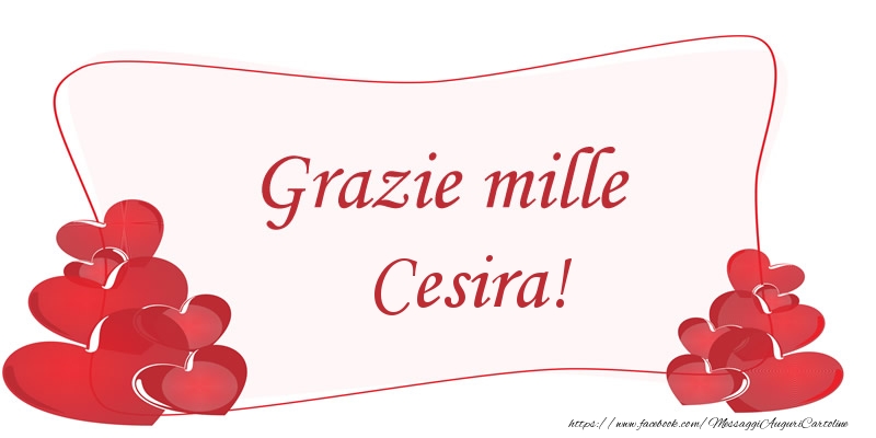 Cartoline di grazie - Cuore | Grazie mille Cesira!