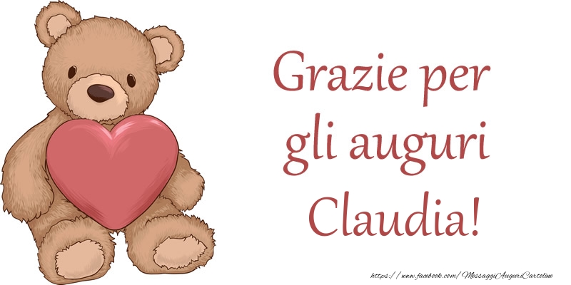 Cartoline di grazie - Cuore & Orsi | Grazie per gli auguri Claudia!