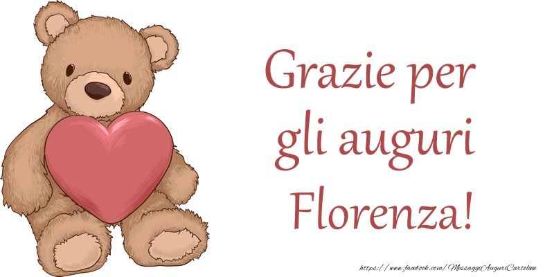 Cartoline di grazie - Cuore & Orsi | Grazie per gli auguri Florenza!
