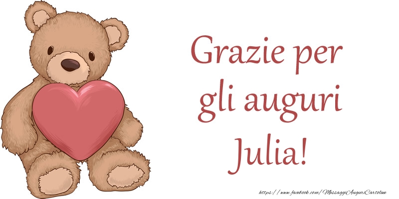 Cartoline di grazie - Cuore & Orsi | Grazie per gli auguri Julia!