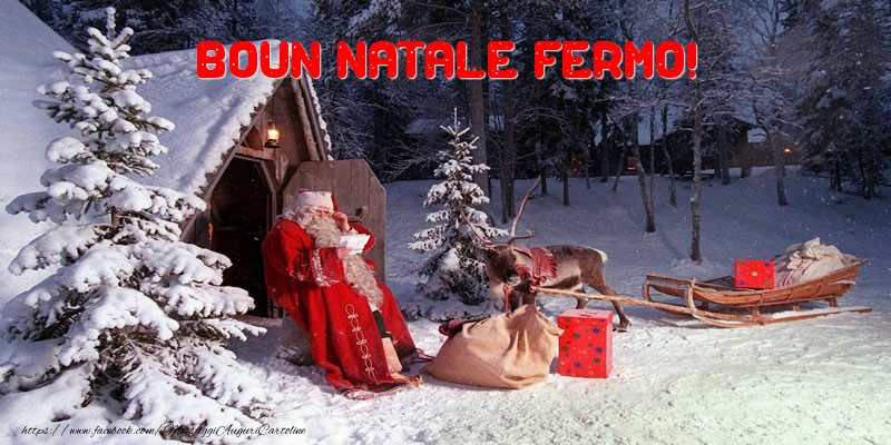 Cartoline di Natale - Albero Di Natale & Babbo Natale & Regalo | Boun Natale Fermo!