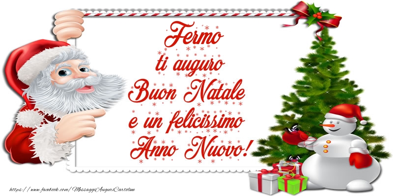 Cartoline di Natale - Albero Di Natale & Babbo Natale & Regalo | Fermo ti auguro Buon Natale e un felicissimo Anno Nuovo!