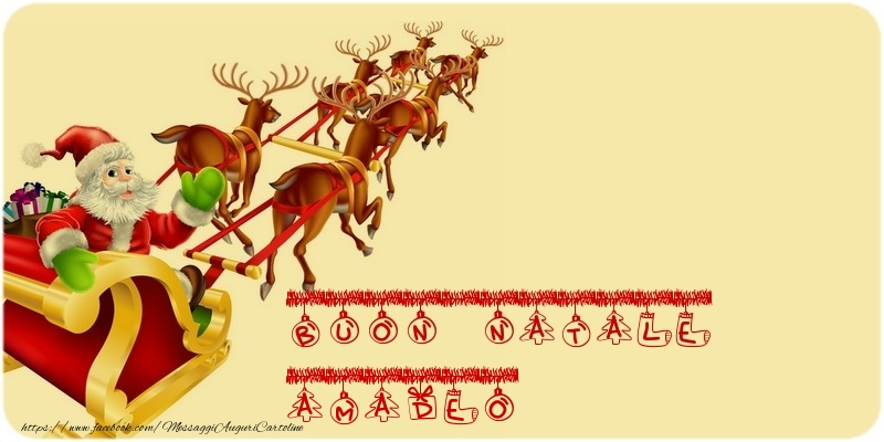 Cartoline di Natale - Babbo Natale & Renna | BUON NATALE Amadeo