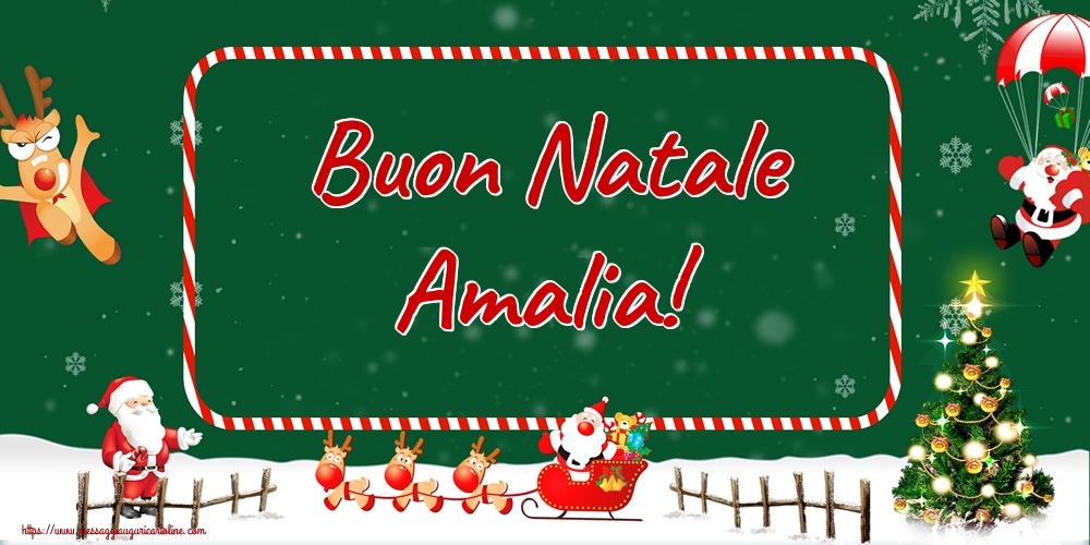 Cartoline di Natale - Albero Di Natale & Babbo Natale & Renna | Buon Natale Amalia!