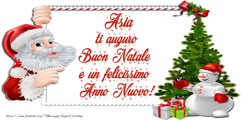 Cartoline di Natale - Albero Di Natale & Babbo Natale & Regalo | Asia ti auguro Buon Natale e un felicissimo Anno Nuovo!