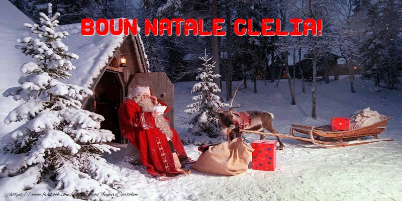 Cartoline di Natale - Albero Di Natale & Babbo Natale & Regalo | Boun Natale Clelia!