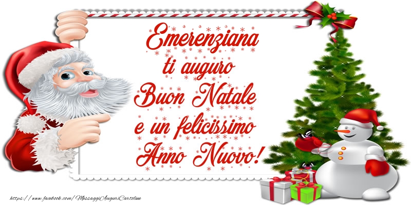 Cartoline di Natale - Albero Di Natale & Babbo Natale & Regalo | Emerenziana ti auguro Buon Natale e un felicissimo Anno Nuovo!