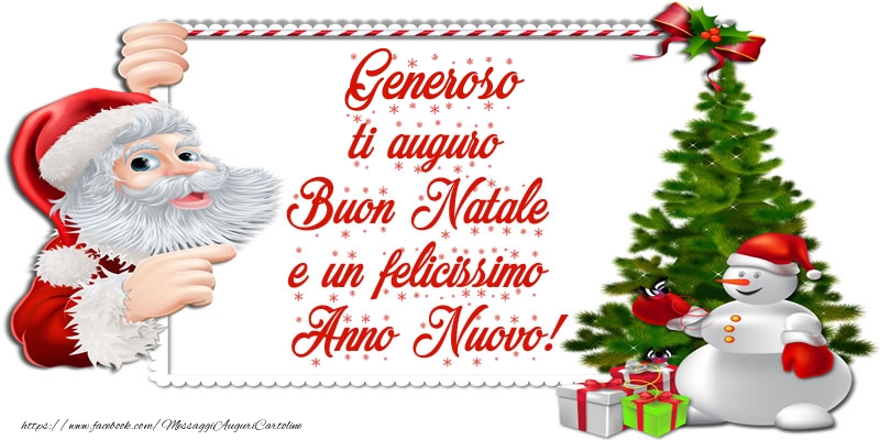 Cartoline di Natale - Albero Di Natale & Babbo Natale & Regalo | Generoso ti auguro Buon Natale e un felicissimo Anno Nuovo!